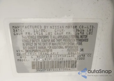 2020 Nissan Kicks S Xtronic Cvt из США, поврежденный, VIN 3N1CP5BV1LL570016